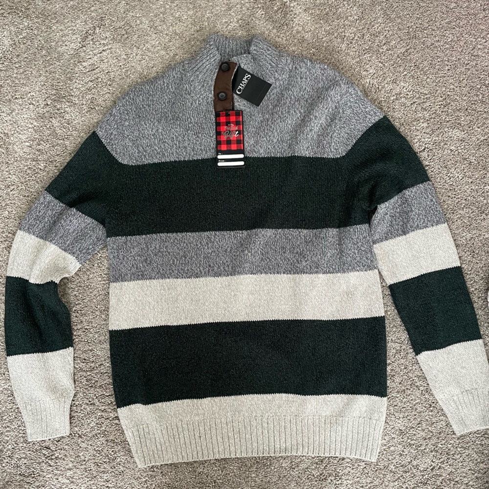 Chaps Women's Striped Black and Gray Sweater